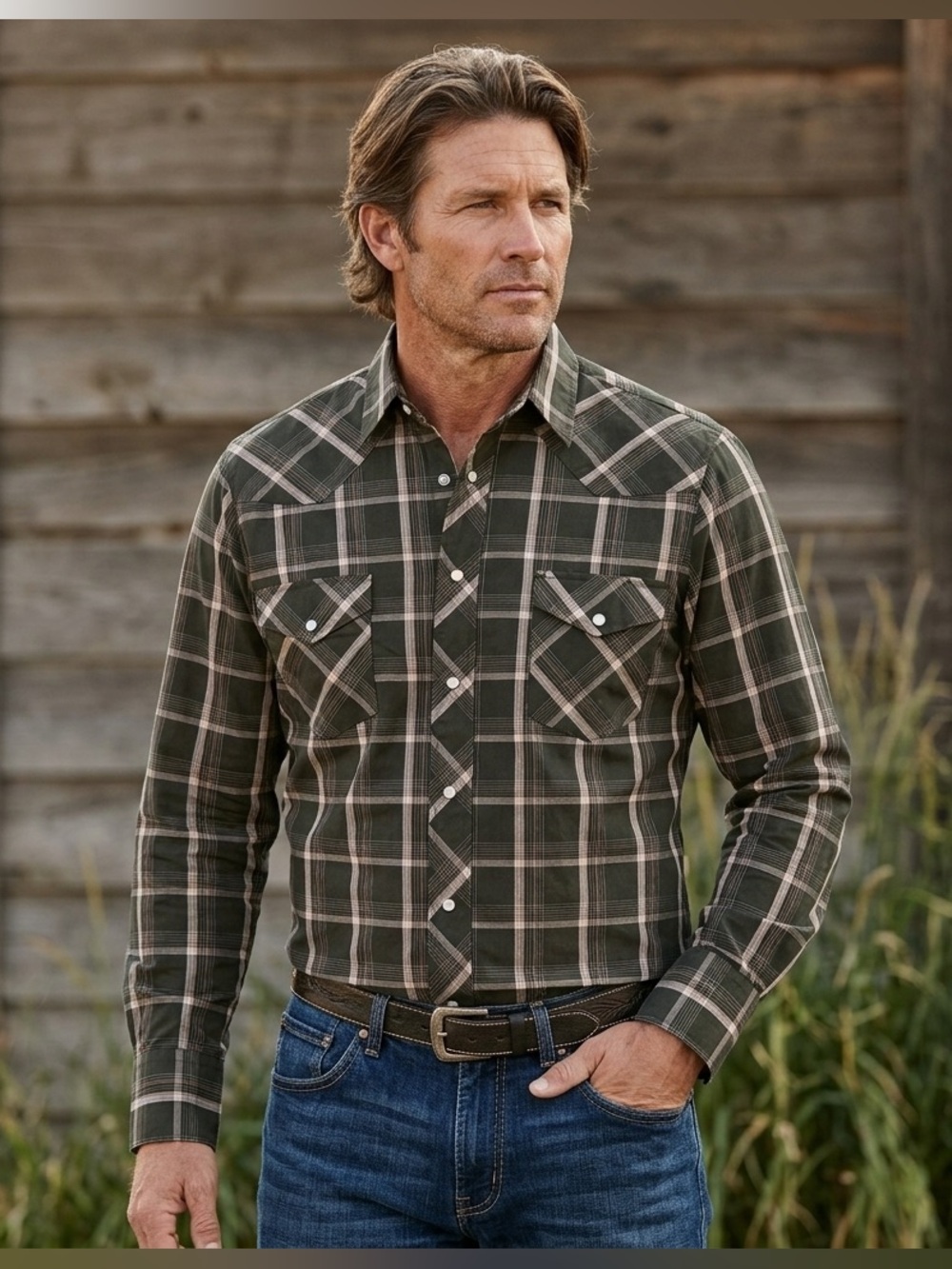 Roper Men's Size S Plaid Western Pearl Snap Shirt Long Sleeve Green Cotton Blend